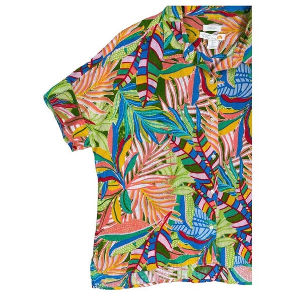 C&C California Colorful Hawaiian-Style Button-Up Linen Women's Shirt Size L - Picture 2 of 10